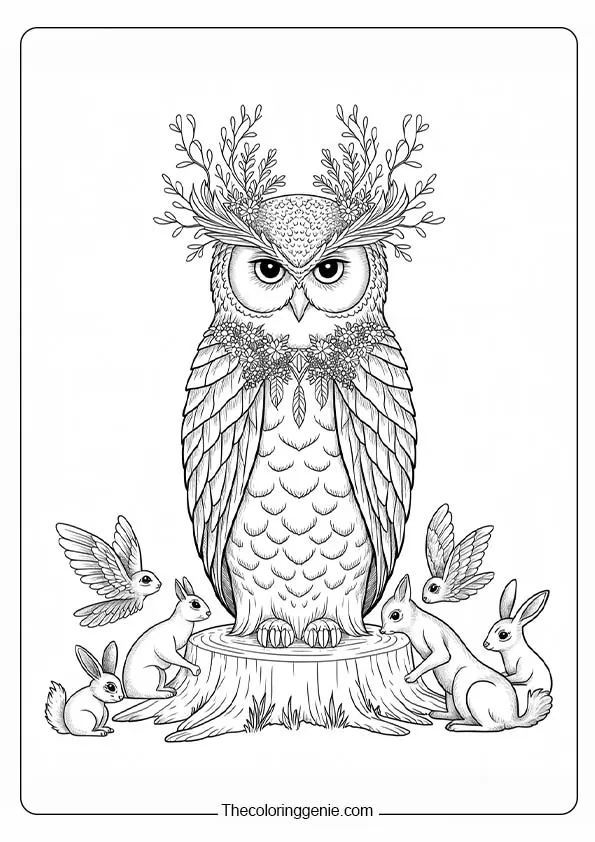 Printable free owl coloring page 8