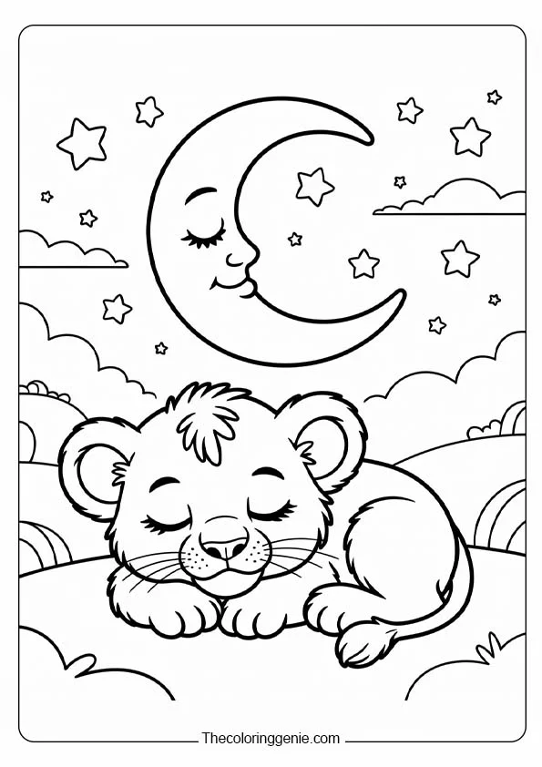 sleeping lion coloring page